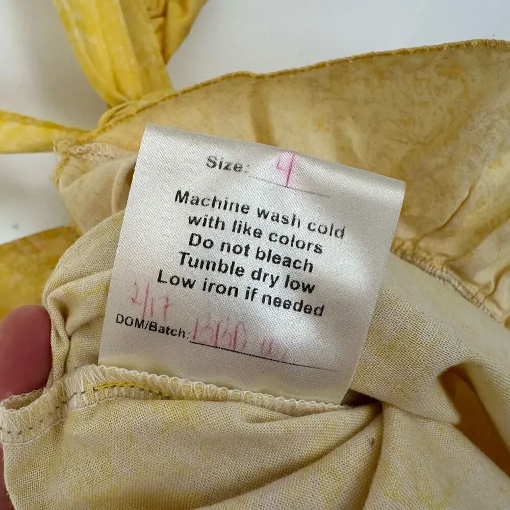 Handmade Boutique Childs Belle Yellow Marbled Sweetheart Bodice Embroidered Rose
